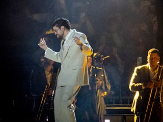 MEXICO CITY, MEXICO - DECEMBER 11: Bad Bunny performs on stage during the Debí Tirar Más Fotos world...