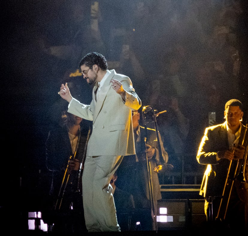 MEXICO CITY, MEXICO - DECEMBER 11: Bad Bunny performs on stage during the Debí Tirar Más Fotos world...