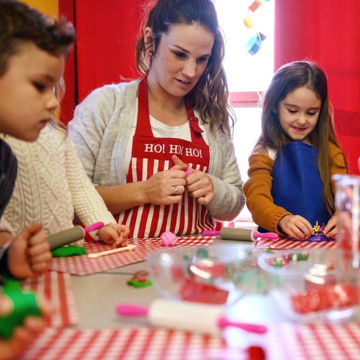 Preschool kids doing homemade decorations for Christmas, Quebec, Canada