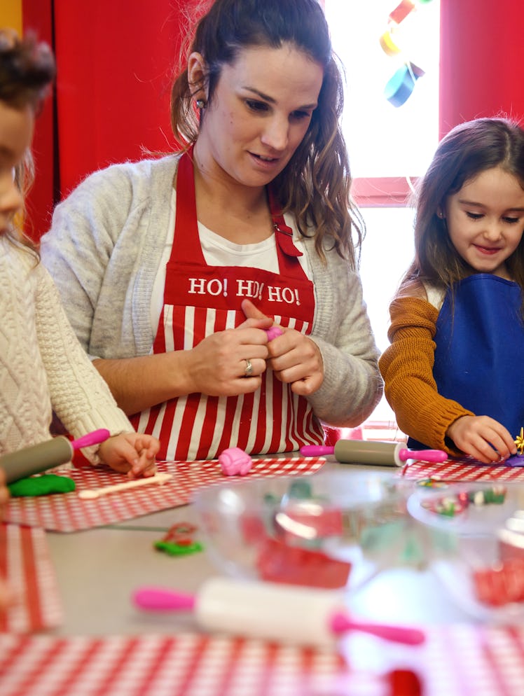 Preschool kids doing homemade decorations for Christmas, Quebec, Canada
