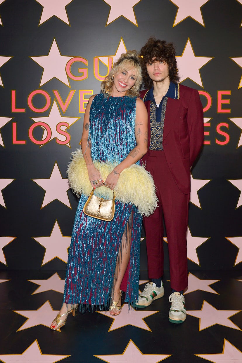 Miley Cyrus and Maxx Morando arrive at Gucci Love Parade on November 02, 2021