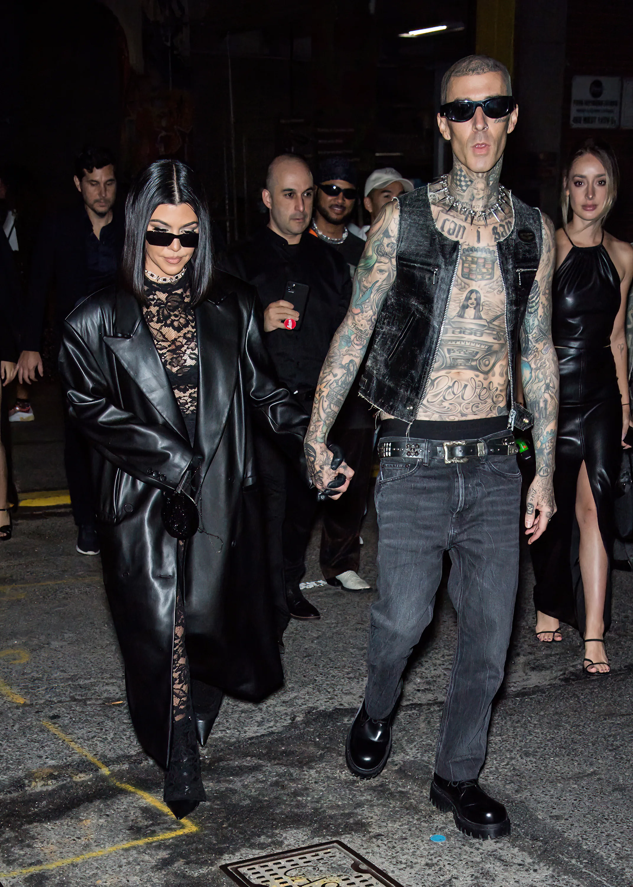 Kourtney Kardashian and Travis Barker are seen arriving to the Boohoo X Kourtney Kardashian fashion ...