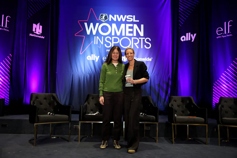 SAN JOSE, CALIFORNIA - NOVEMBER 21: Andrea Brimmer (left), Chief Marketing Officer of Ally, and Aly ...