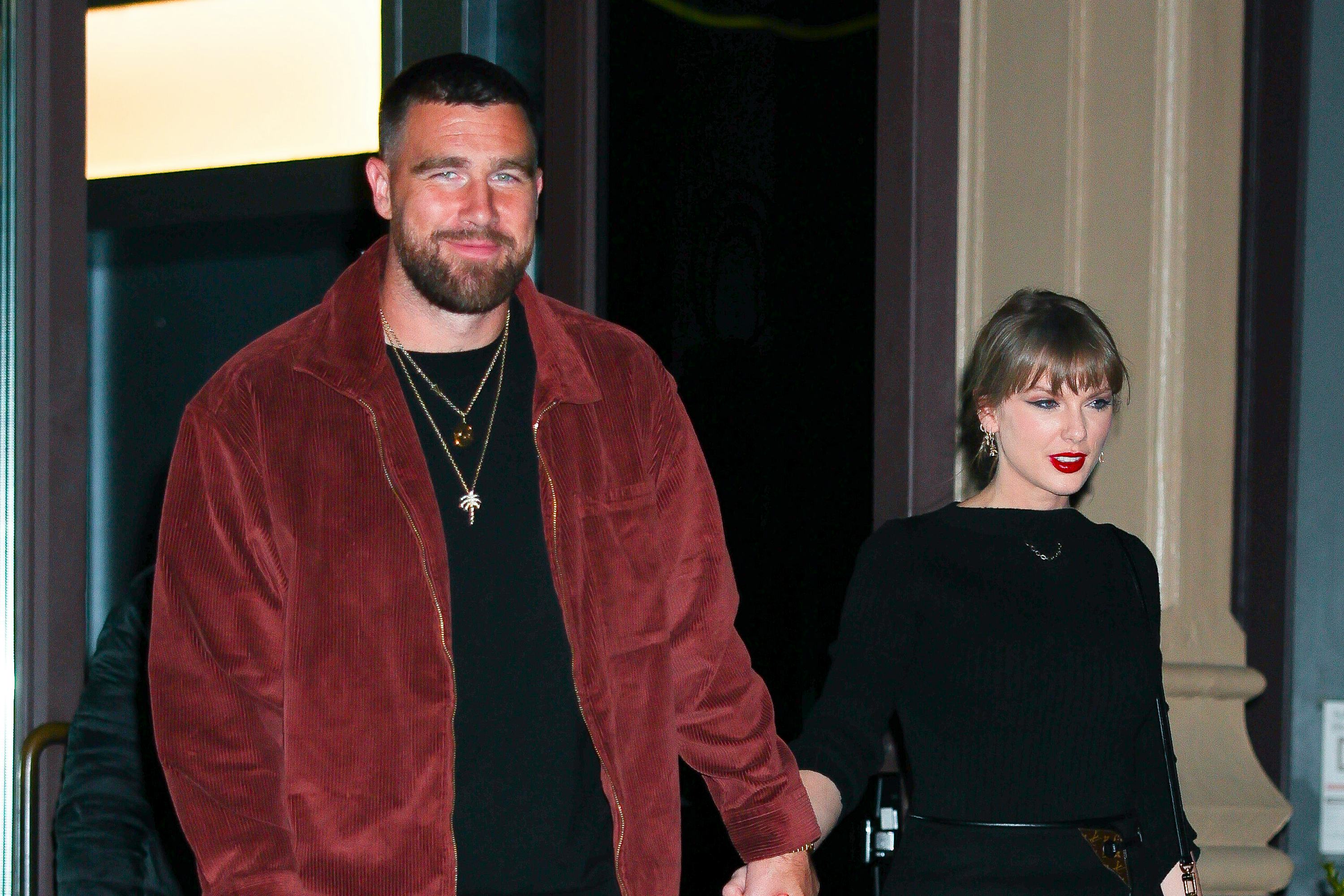 Taylor Swift and Travis Kelce seen in NoHo on November 06, 2025 in New York City. 