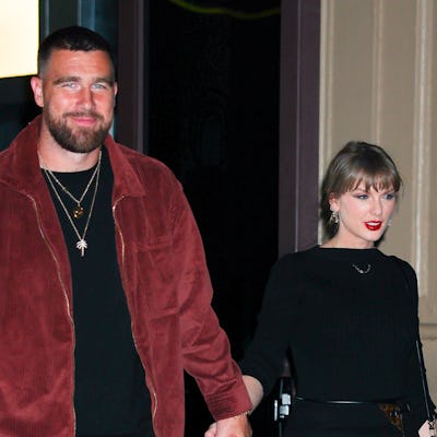 Taylor Swift and Travis Kelce seen in NoHo on November 06, 2025 in New York City.
