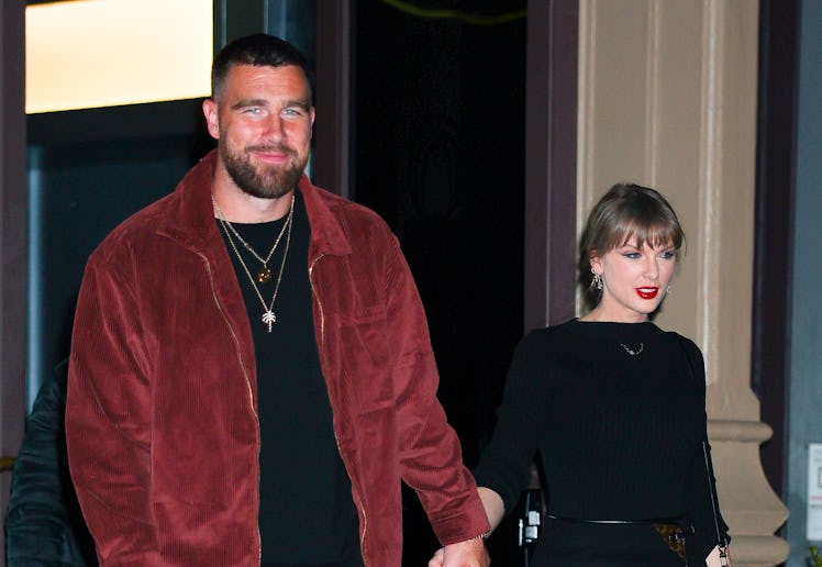 Taylor Swift and Travis Kelce seen in NoHo on November 06, 2025 in New York City.