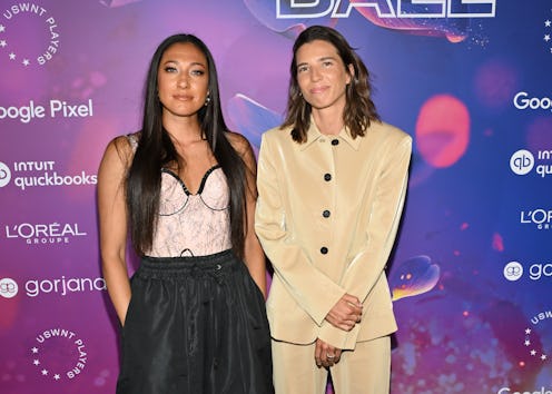 Christen Press, Tobin Heath at the USWNTPA Players Ball held at Rolling Greens on July 15, 2025 in L...