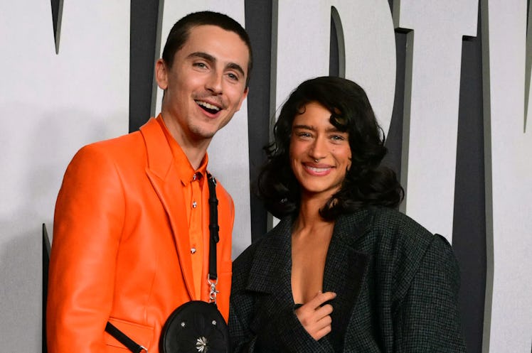 US-French actor Timothee Chalamet (L) and US-German actress Odessa A'zion attend the premiere of "Ma...