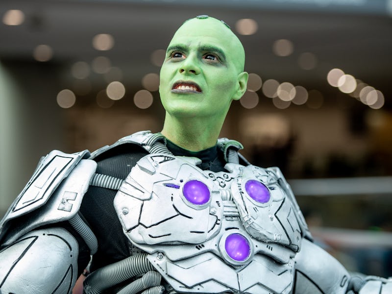 NEW YORK, NY - OCTOBER 05: A fan cosplays as Brainiac from Superman and the DC Universe during the ...