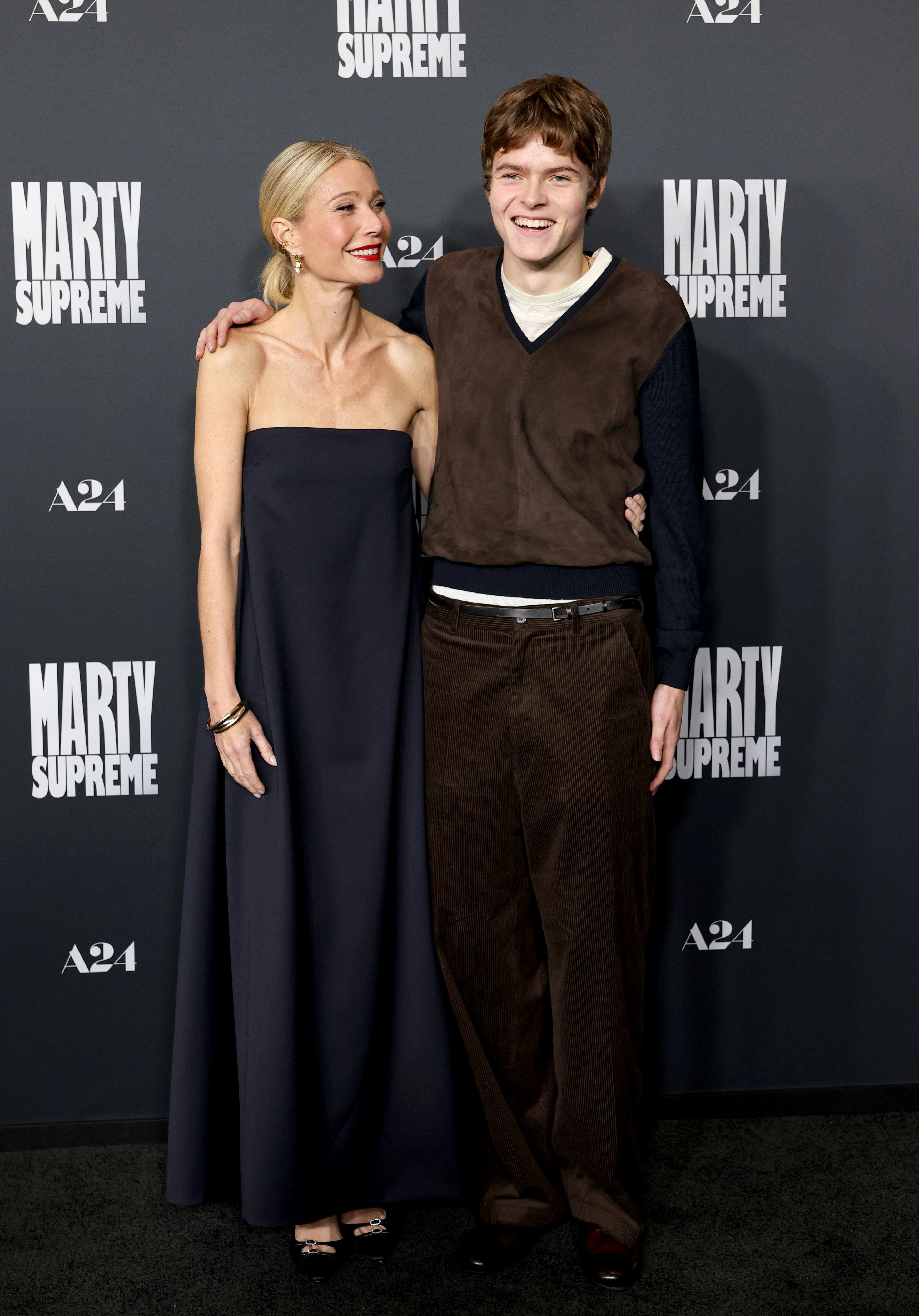 Gwyneth Paltrow and Moses Martin attend the Los Angeles premiere of A24's "Marty Supreme" at Samuel ...