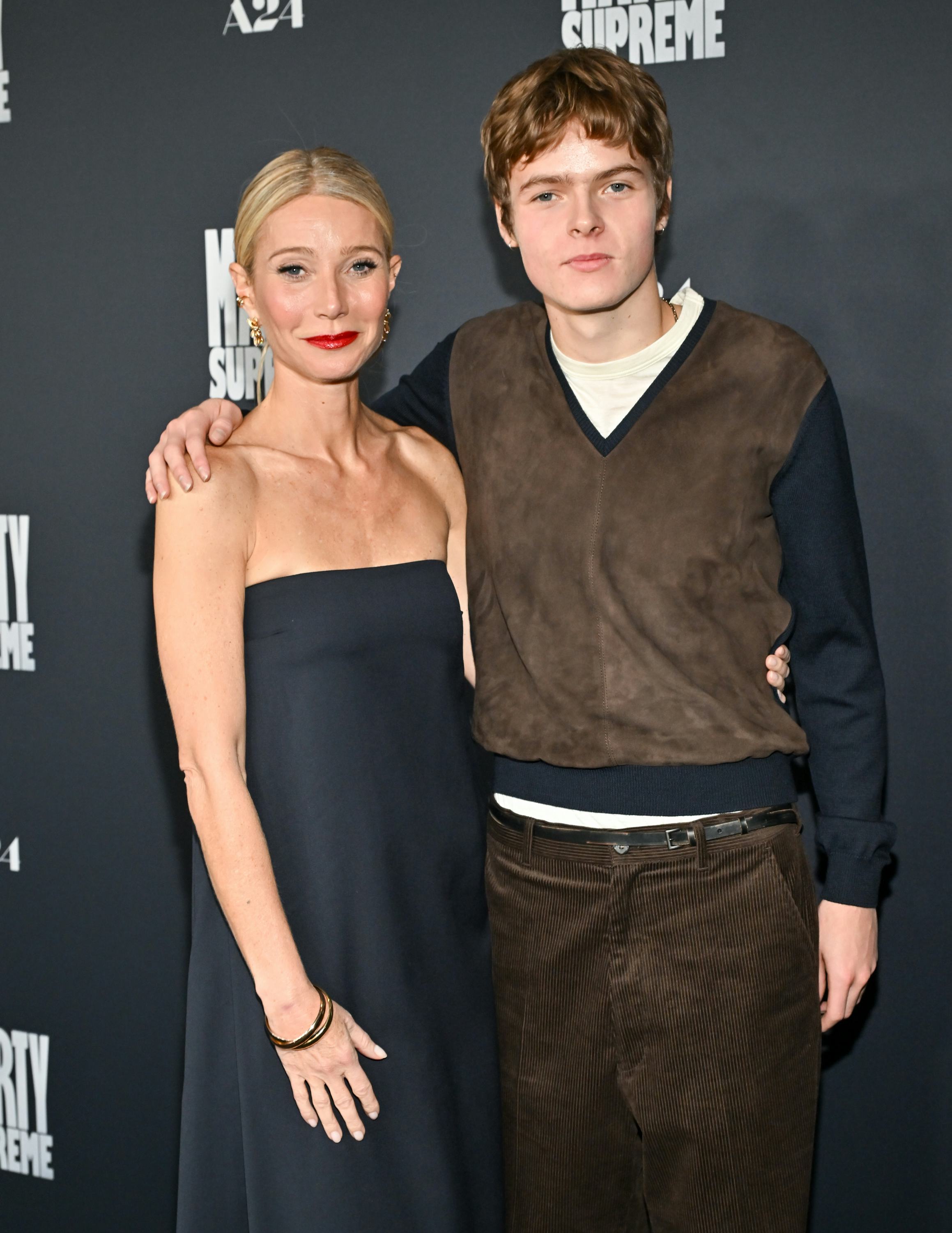 Gwyneth Paltrow and Moses Martin at the "Marty Supreme" Los Angeles Premiere held at the Samuel Gold...