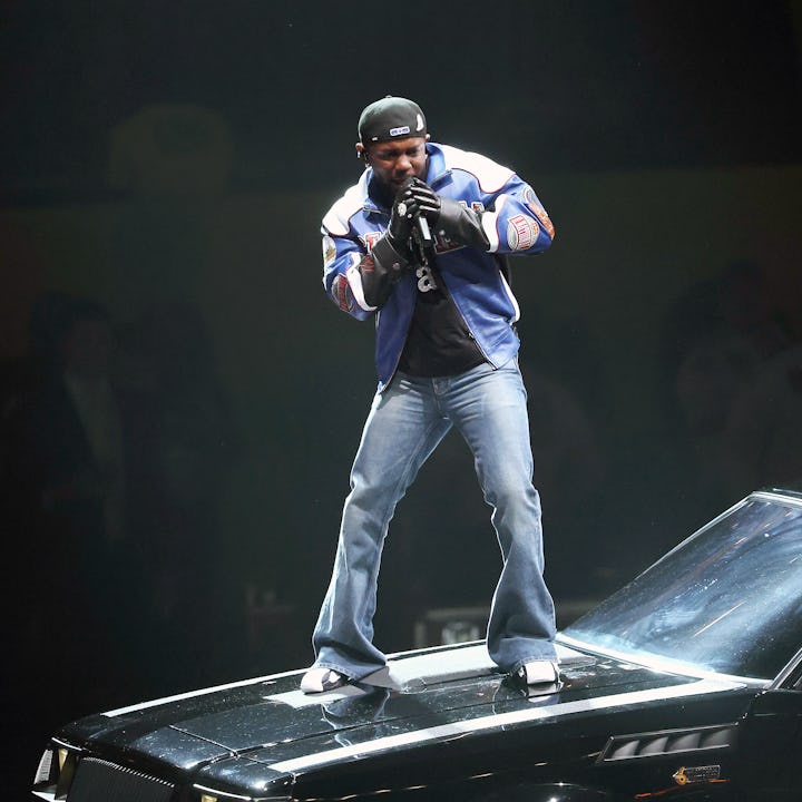 NEW ORLEANS, LOUISIANA - FEBRUARY 09: Kendrick Lamar performs onstage during Apple Music Super Bowl ...