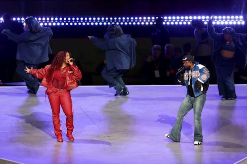 SZA and Kendrick Lamar perform onstage during Apple Music Super Bowl LIX Halftime Show at Caesars Su...