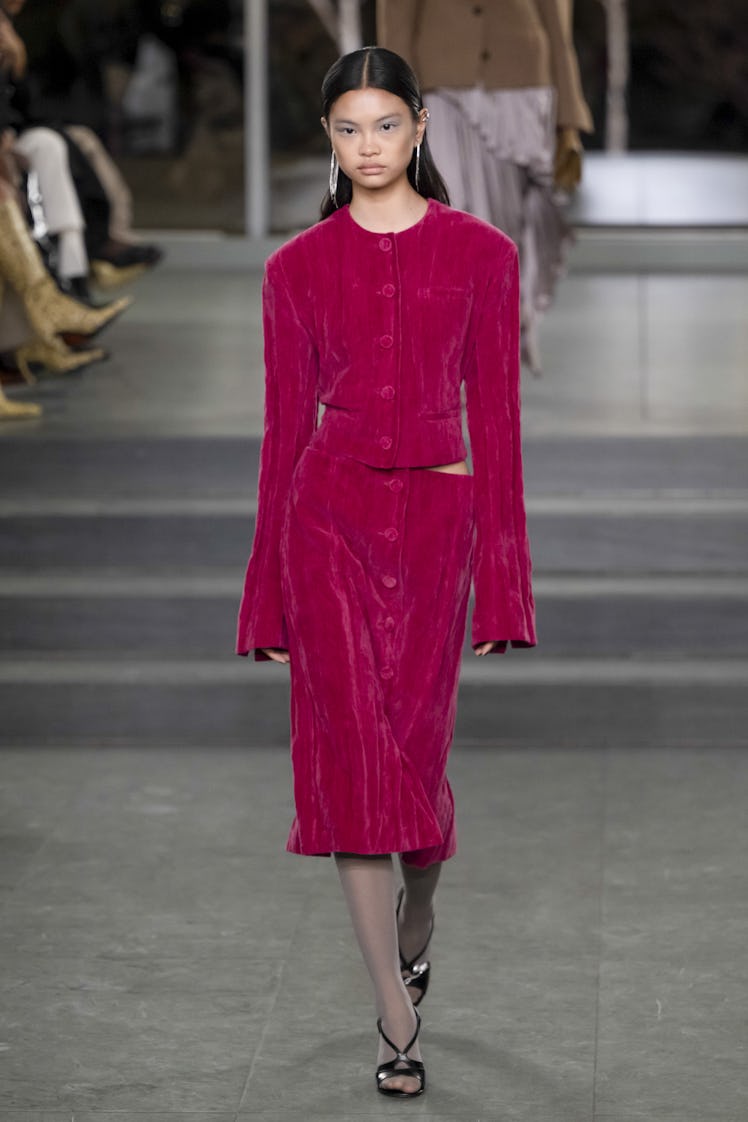 NEW YORK, USA - FEBRUARY 10: A model walks the runway during the Tory Burch Ready to Wear Fall/Winte...