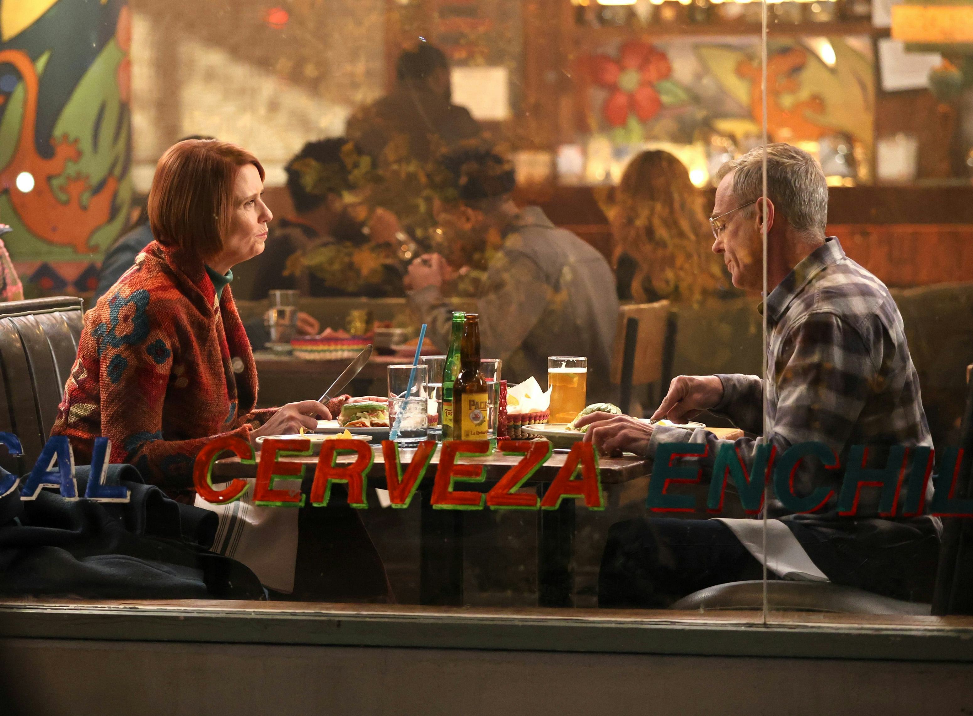 Cynthia Nixon and David Eigenberg are seen on the set of &ldquo;And Just Like That&rdquo; in Astoria, Queens