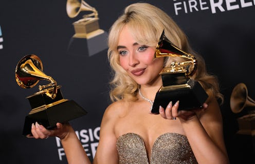 US singer and actress Sabrina Carpenter poses with the Best Pop Vocal Album for "Short n' Sweet" and...
