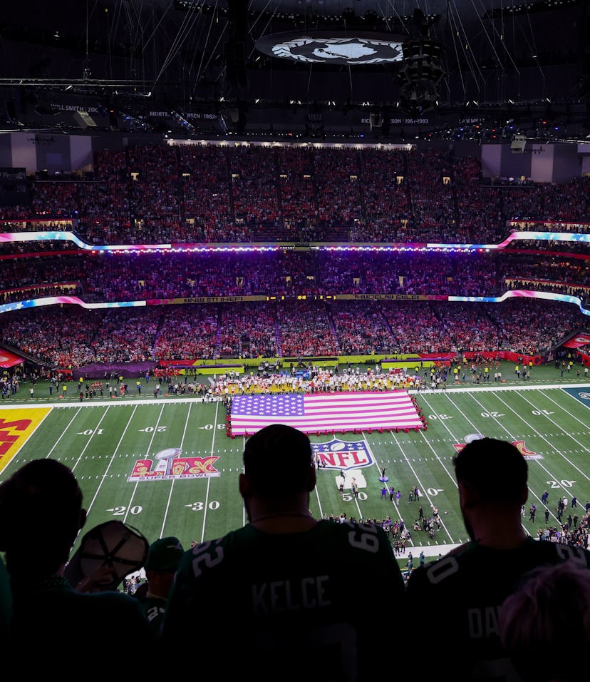 NEW ORLEANS, LA - FEBRUARY 09: A general view of fans standing for the National Anthem before Super ...