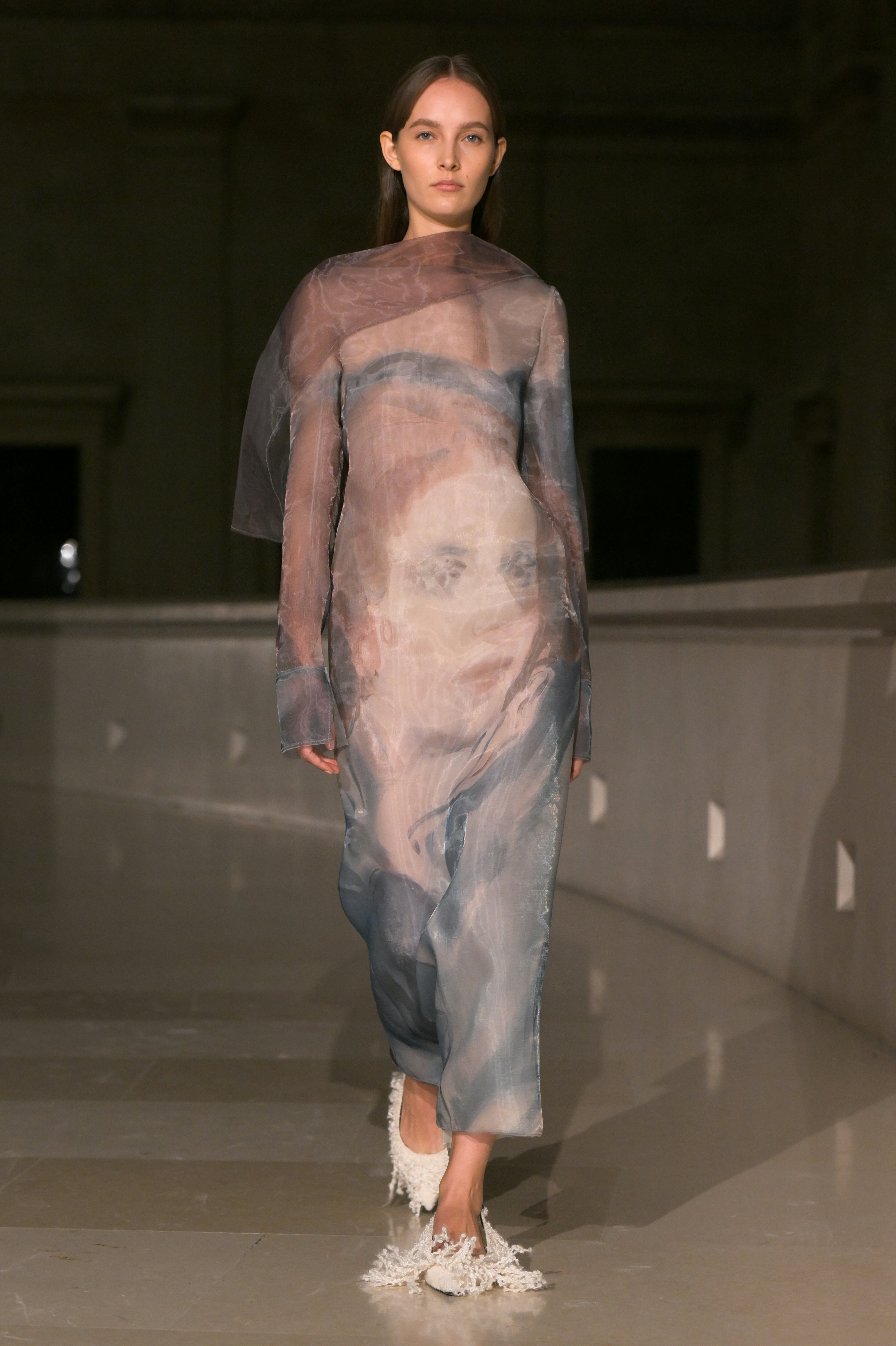 Model on the runway at the Erdem Fall RTW 2025 fashion show as part of London Fashion Week on Februa&hellip;