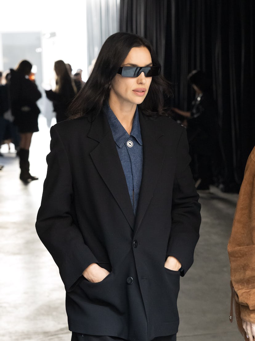 Irina Shayk is seen during the Milan Fashion Week Womenswear Fall/Winter 2025/2026 on February 27, 2...