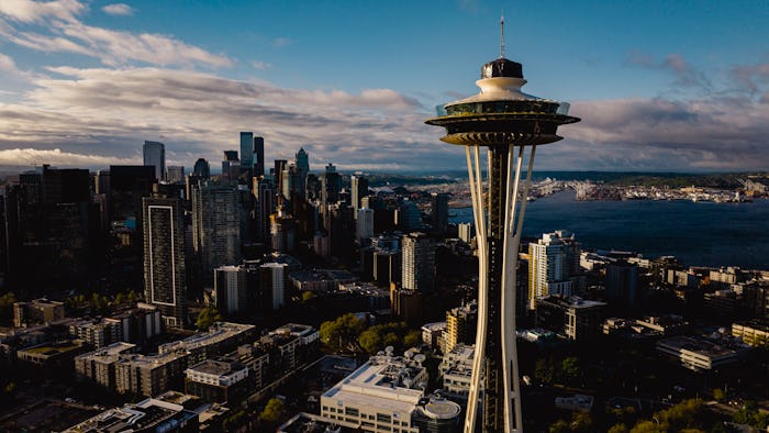 Seattle Skyline and Space Needle, Puget Sound, Great Northwest. (Photo by: Joe Sohm/Visions of Ameri…
