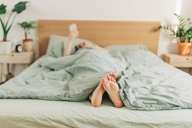 Woman Body Legs Bed Awaking Morning Step Female Foot Sleep Relax Concept