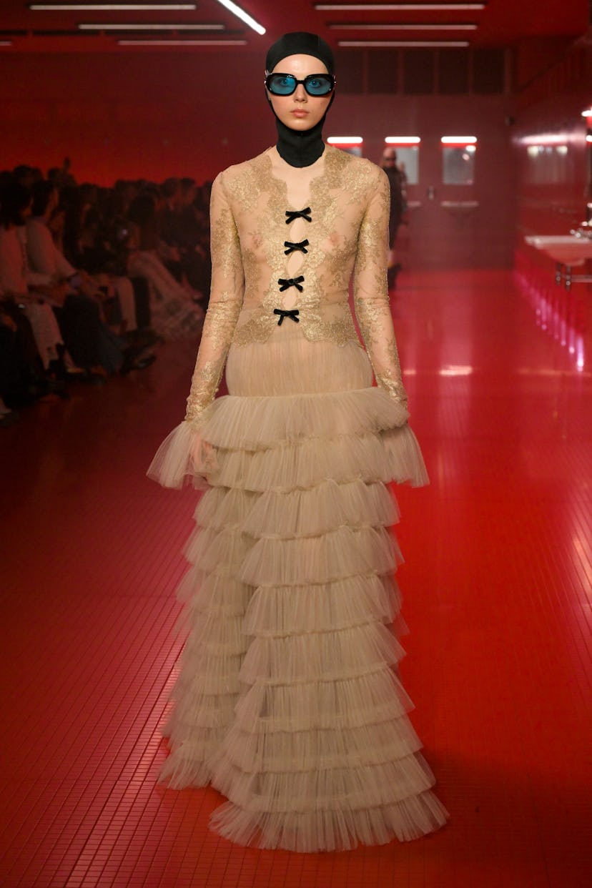 Model on the runway at the Valentino Fall RTW 2025 fashion show as part of Paris Fashion Week on Mar...