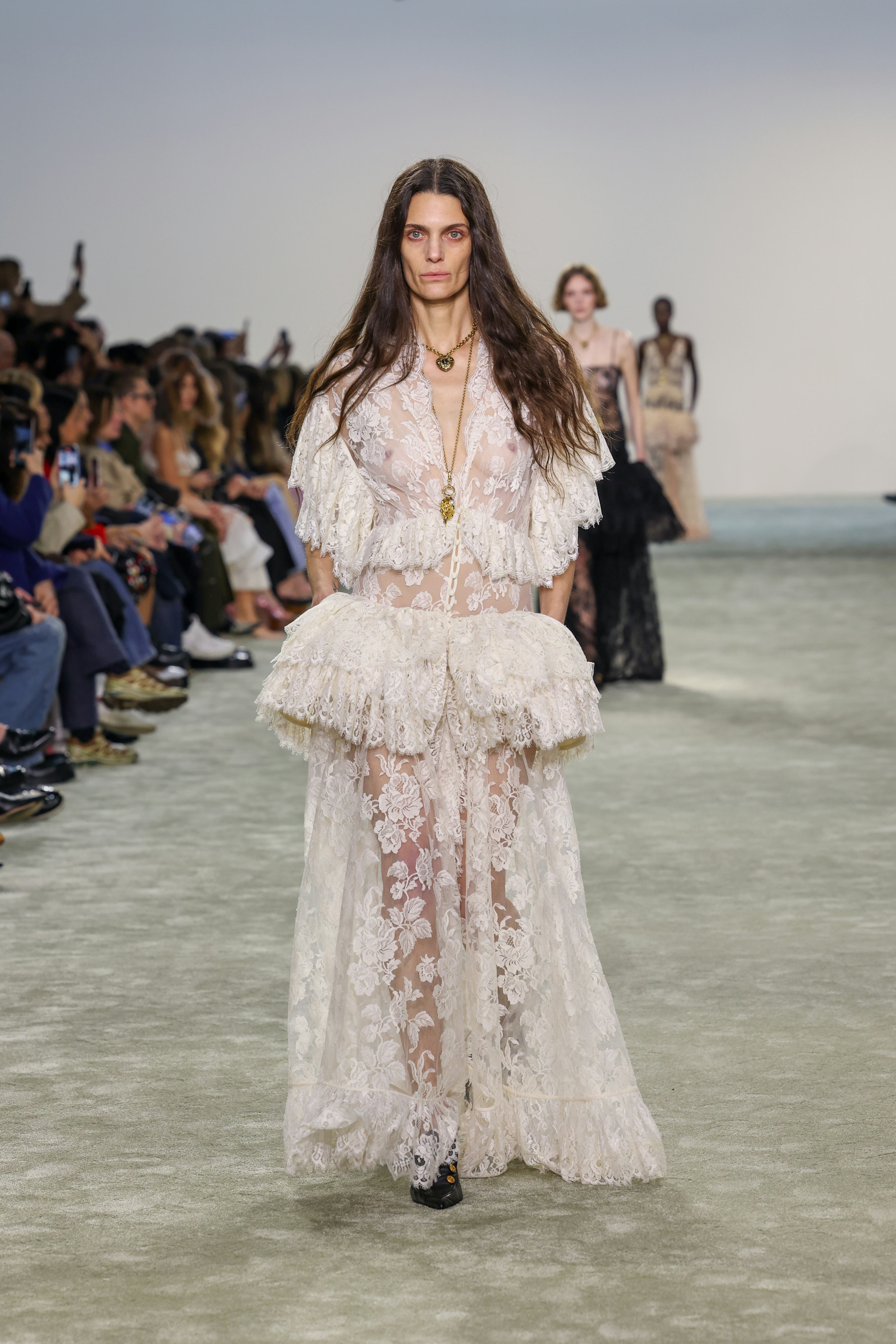 A model walks the runway during the Chloe Womenswear Fall/Winter 2025-2026 show as part of Paris Fas&hellip;