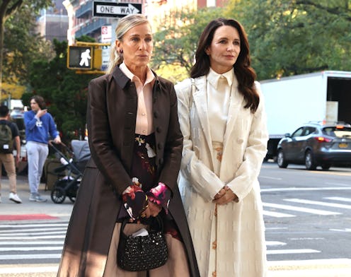 NEW YORK, NY - OCTOBER 22: Sarah Jessica Parker and Kristin Davis are seen on the set of "And Just L...
