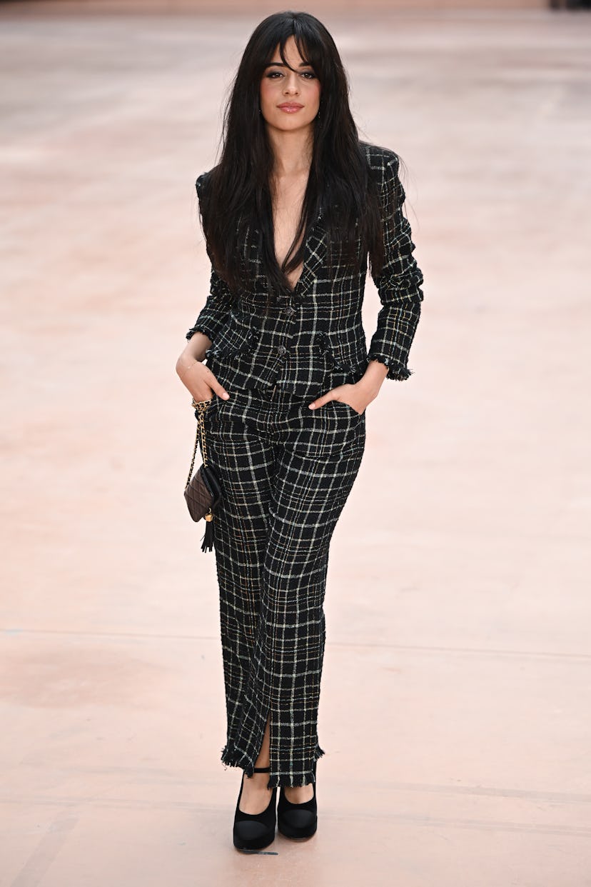 Camila Cabello wore a plunging corp sleaze suit.