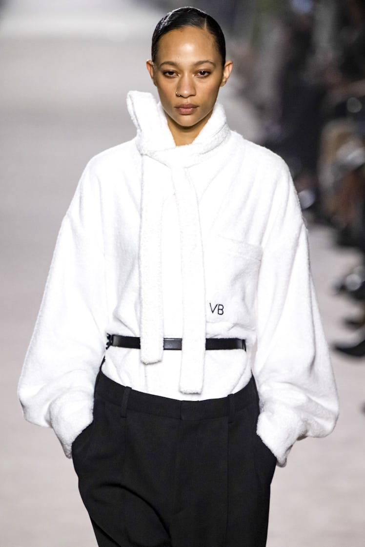 PARIS, FRANCE - MARCH 07: A model walks the runway during the Victoria Beckham Ready to Wear Fall/Wi...