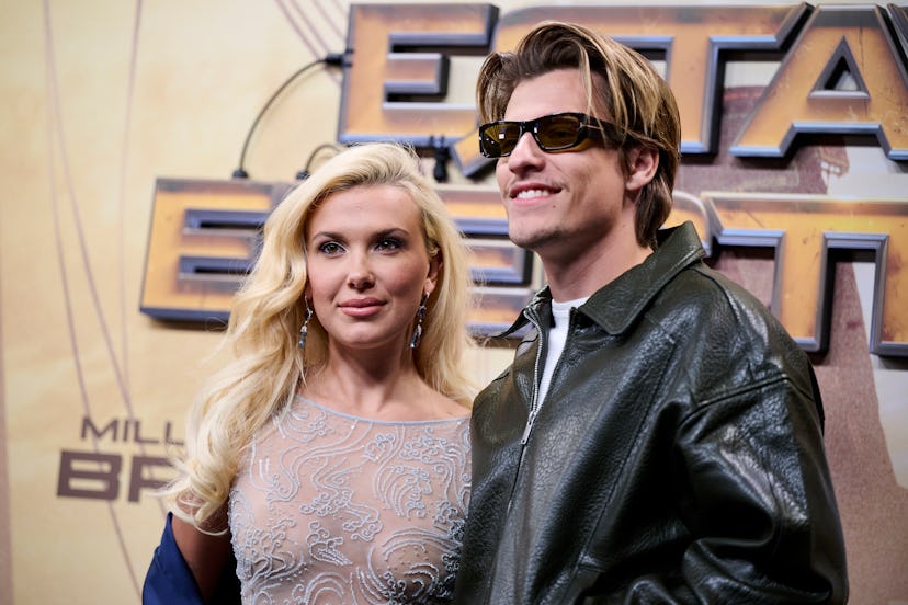 MADRID, SPAIN - FEBRUARY 27: British actress Millie Bobby Brown and her boyfriend Jake Bongiovi atte…