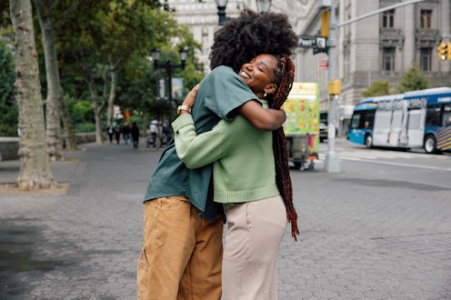 Couple of young generation Z friends in downtown New York enjoying a day together.