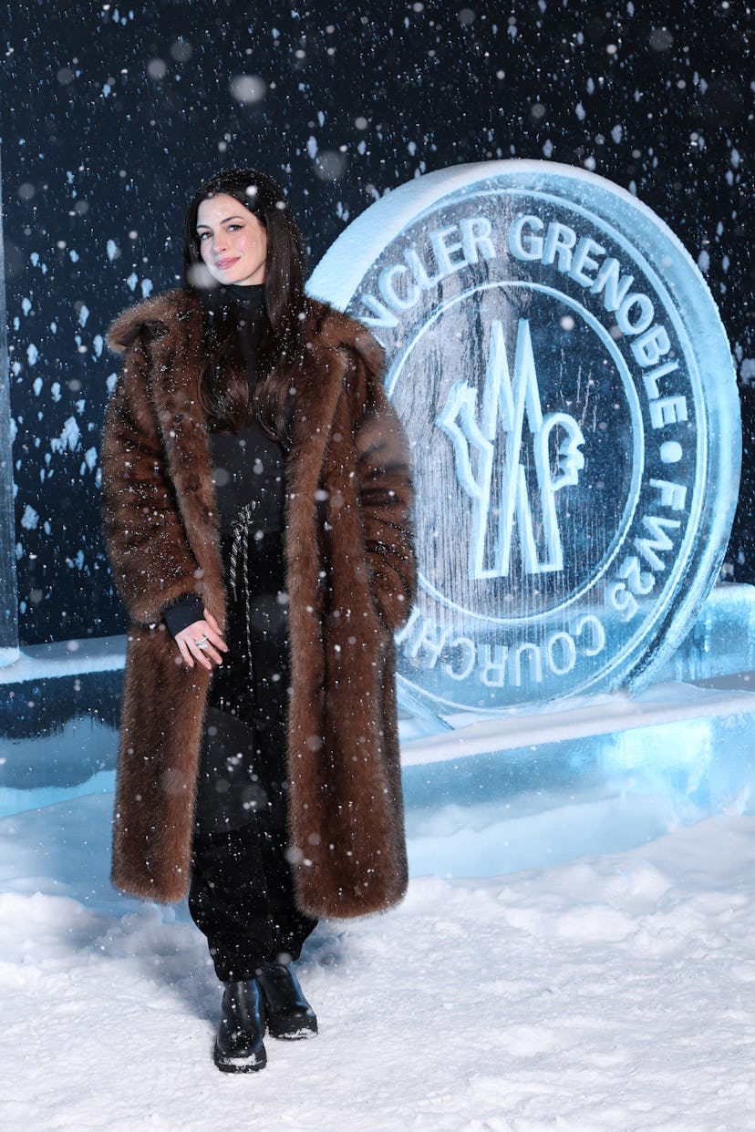 COURCHEVEL, FRANCE - MARCH 15: Anne Hathaway attends the Moncler Grenoble Fall/Winter 2025 Show on M...