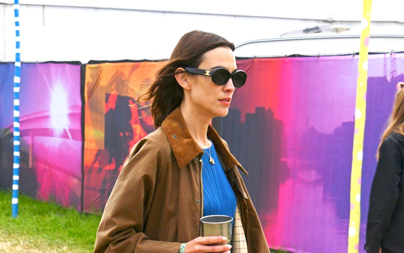 GLASTONBURY, ENGLAND - JUNE 24: Alexa Chung is seen on day one of the festival wearing her vintage B...