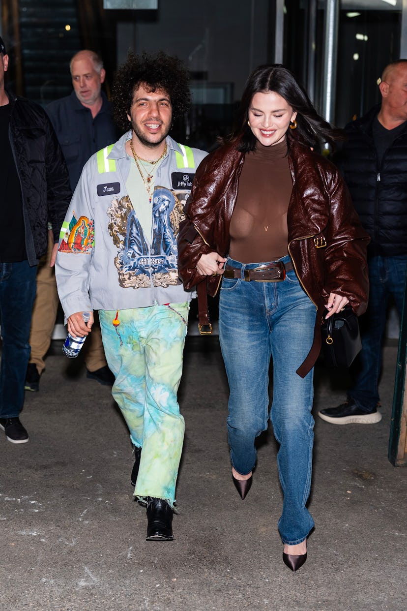 Benny Blanco (L) and Selena Gomez are seen in the Upper West Side on March 19, 2025 in New York City…