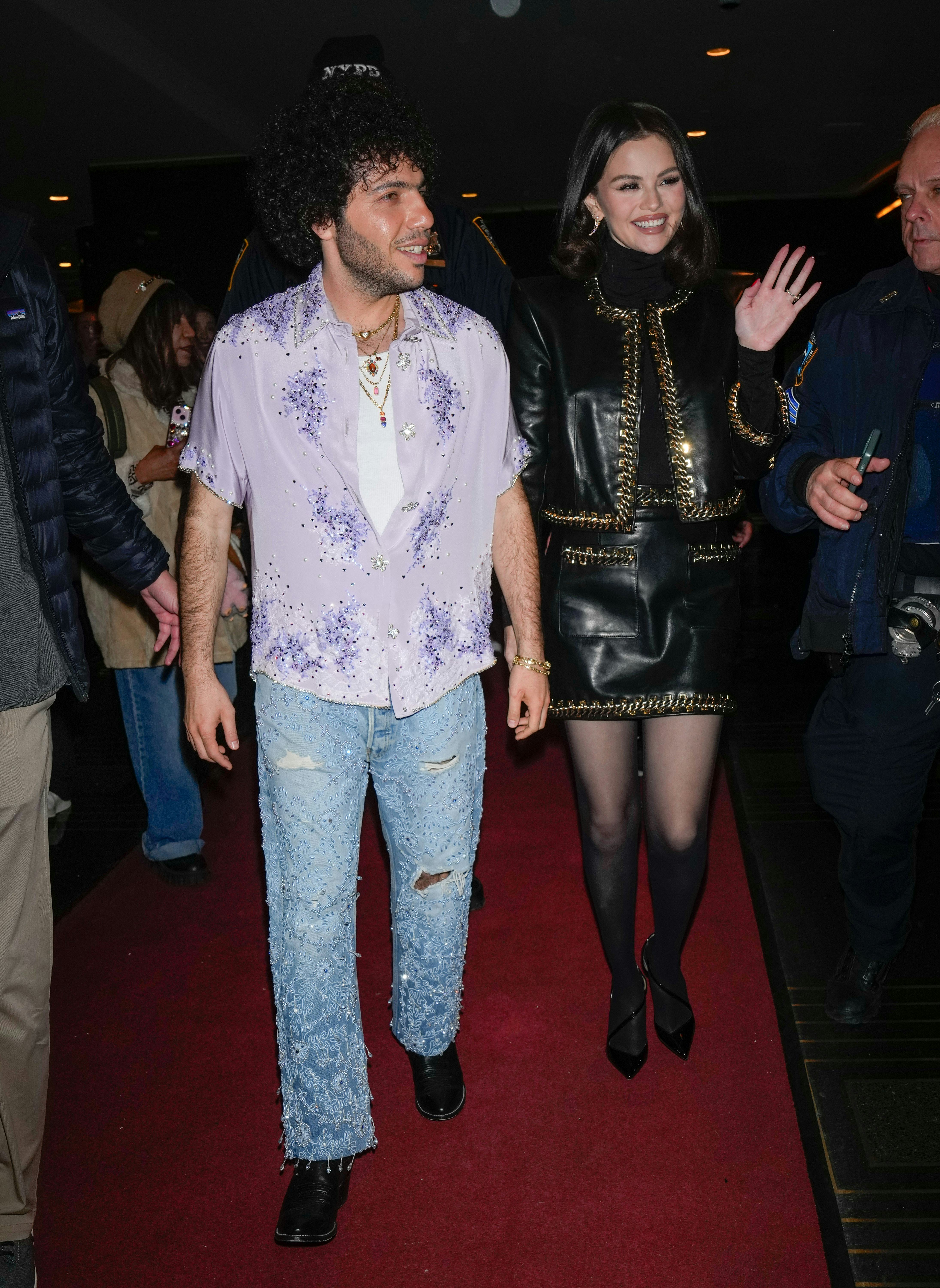 Benny Blanco (L) and Selena Gomez are seen on March 20, 2025 in New York City.