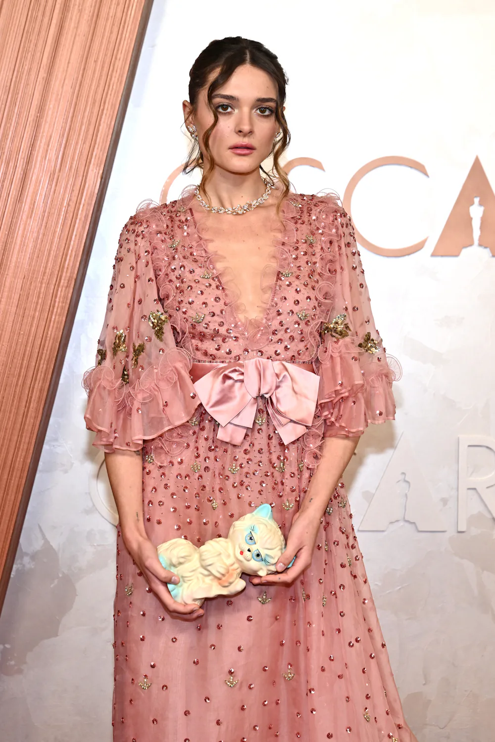 Charlotte Lawrence Rhinestones Plunging Neck 2025 Oscars Gown