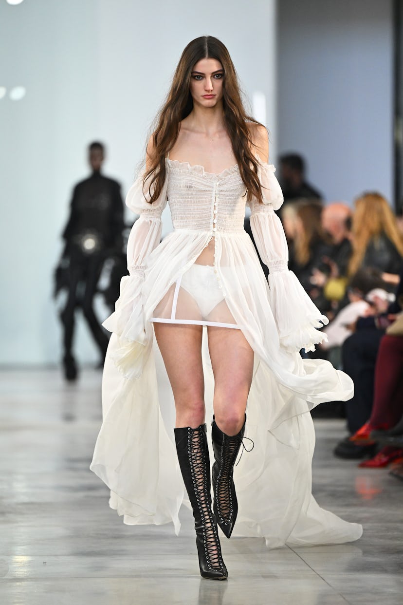 A model walks the runway at the Blumarine fashion show during the Milan Fashion Week - Womenswear Fa…