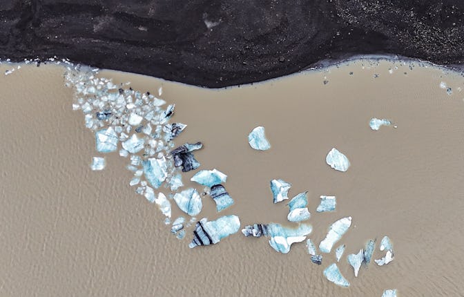 REYKJAVIK, ICELAND - FEBRUARY 23: An aerial view shows the Vatnajokull glaciers meeting the mainland...