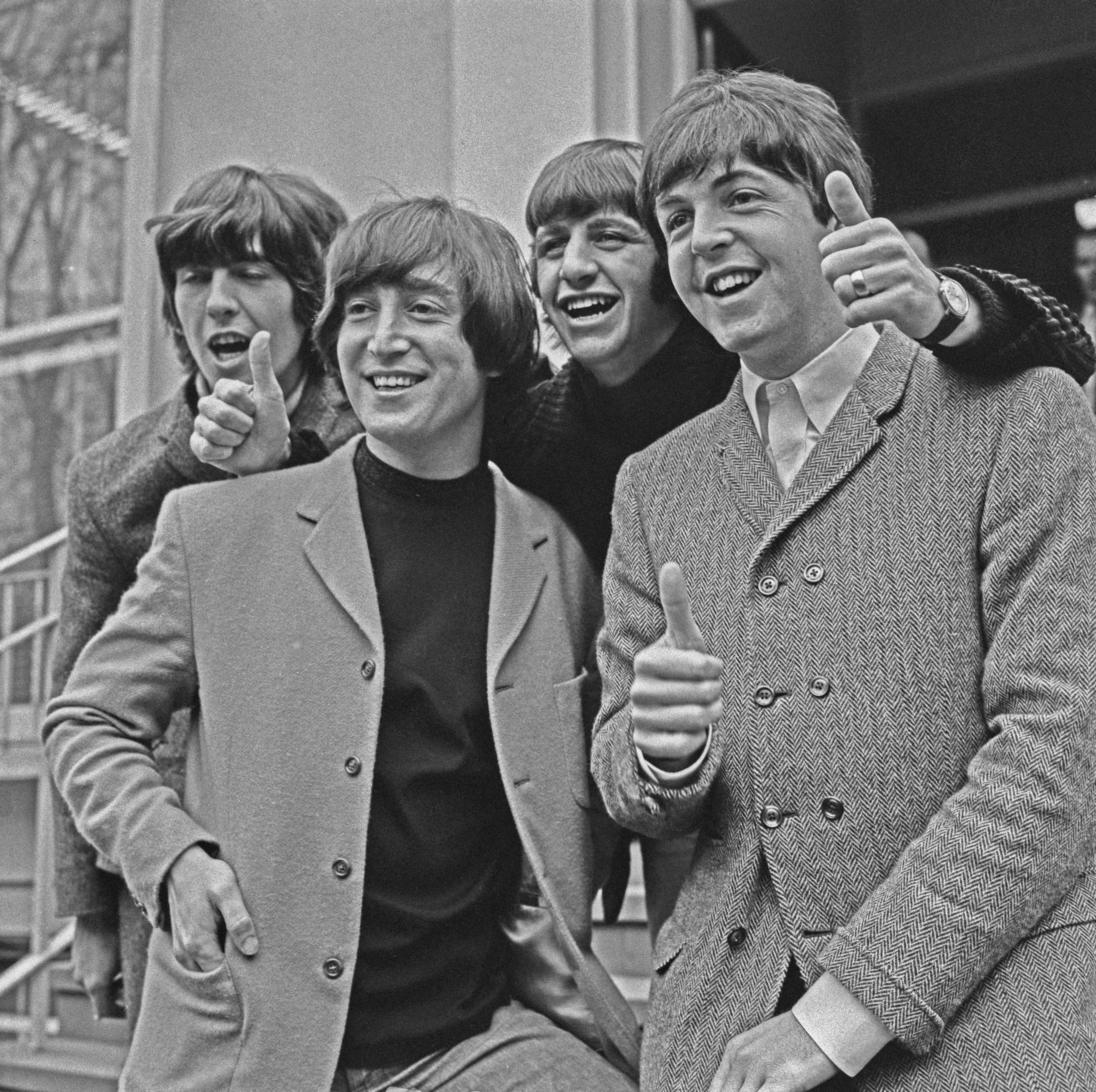 The Beatles outside Abbey Road Studios in London in February 1965.