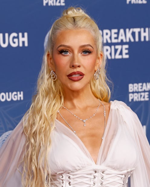 Christina Aguilera attends the 2025 Breakthrough Prize Ceremony in a lingerie-coded dress.
