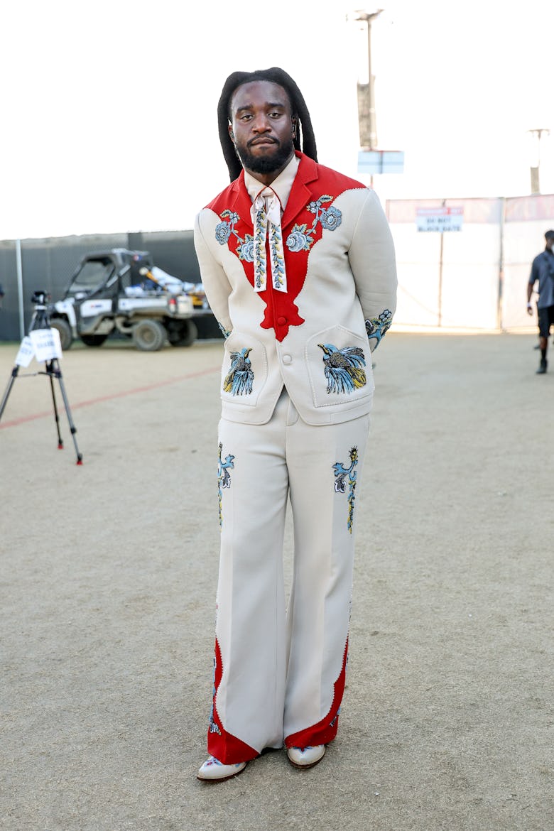 Shaboozey poses backstage at the Coachella Stage