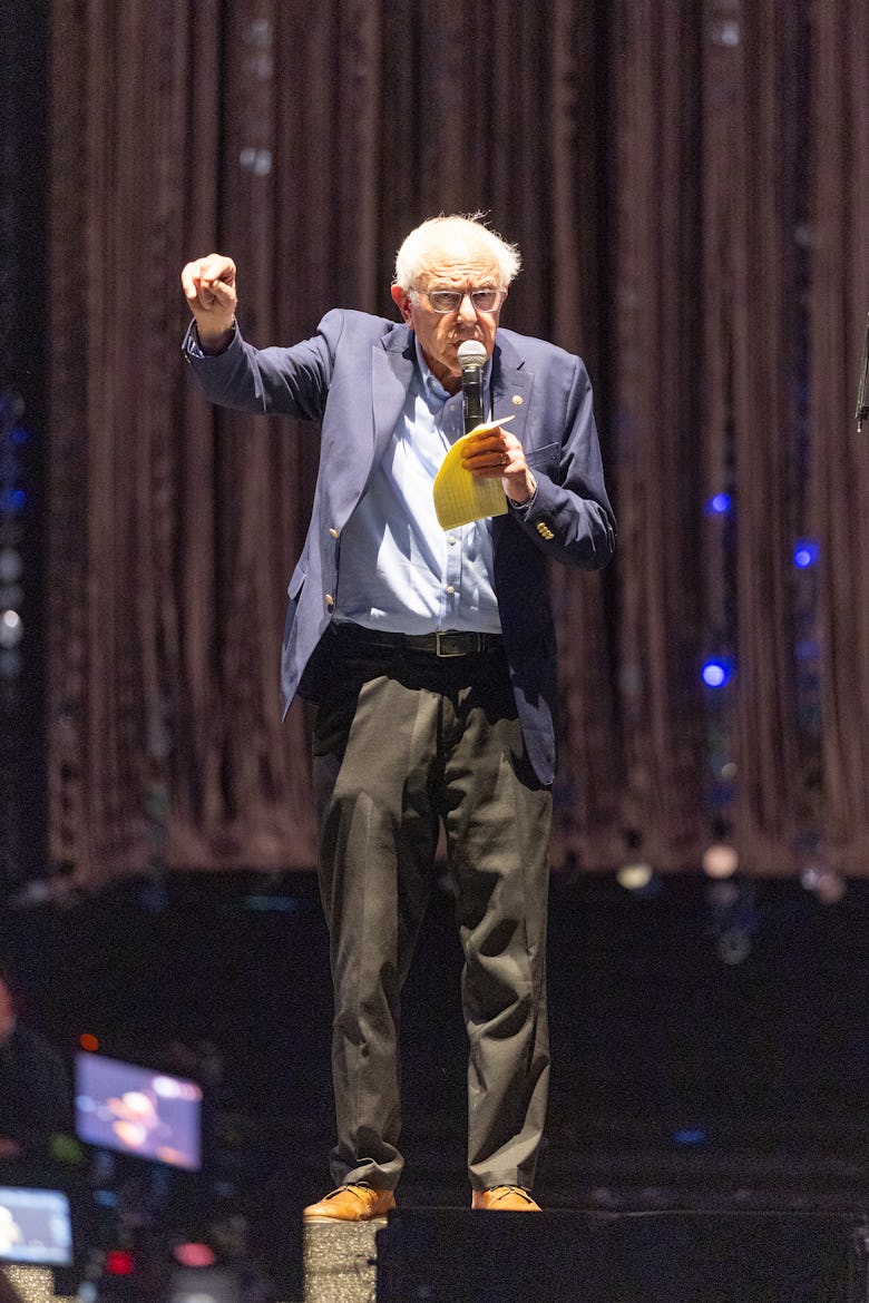 bernie Sanders speaks onstage at the Outdoor Theatreon