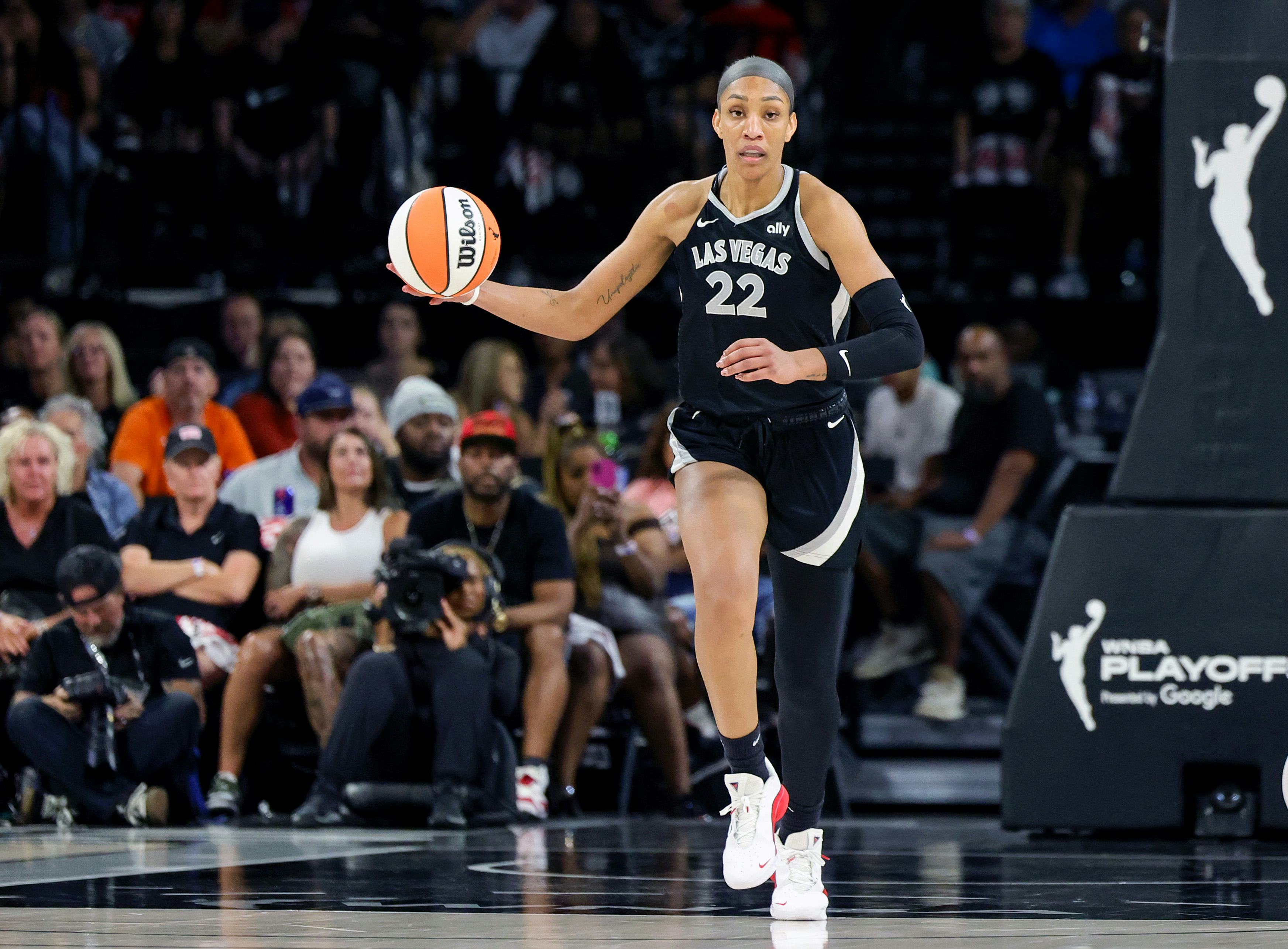 A&rsquo;ja Wilson #22 of the Las Vegas Aces.