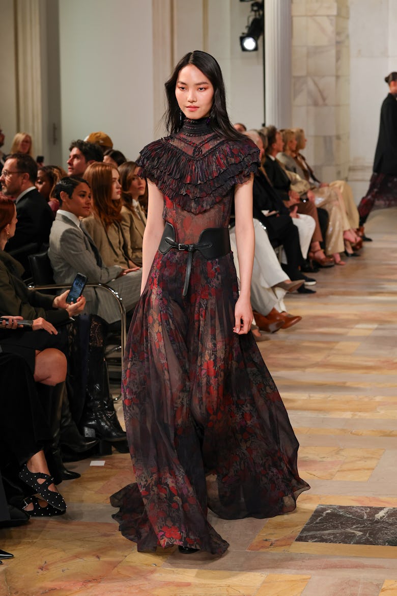 NEW YORK, NEW YORK - APRIL 17: A model walks the runway for the Ralph Lauren Collection Fall 2025 on...