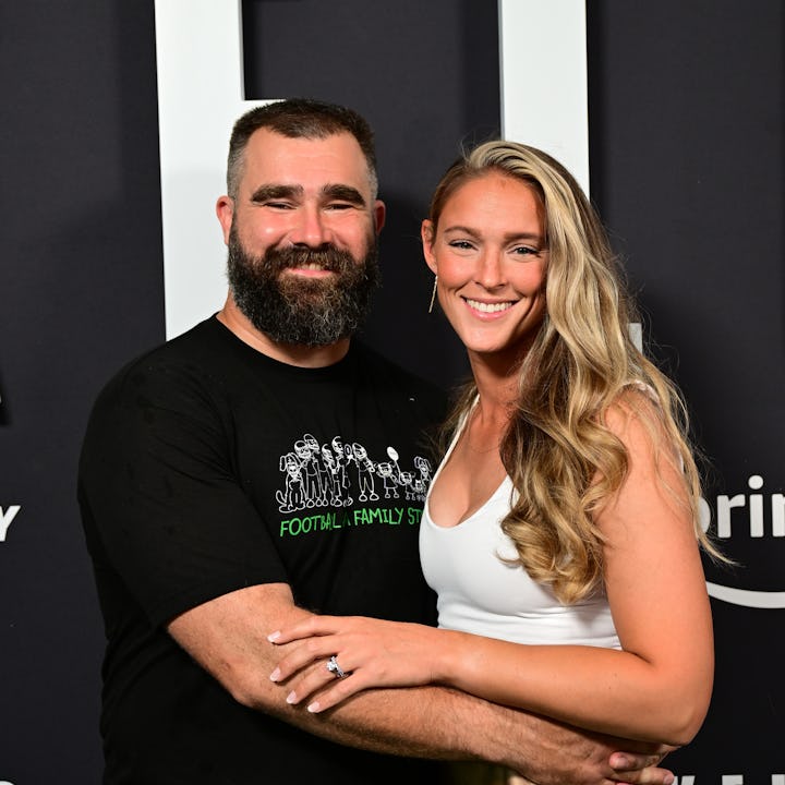 PHILADELPHIA, PENNSYLVANIA - SEPTEMBER 08: (L-R) Jason Kelce and Kylie Kelce attend Thursday Night F...