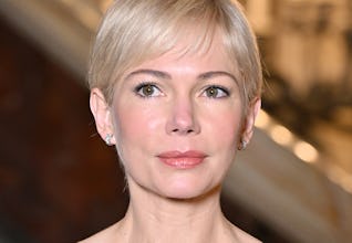 Michelle Williams lace-embellished little black dress Chloé