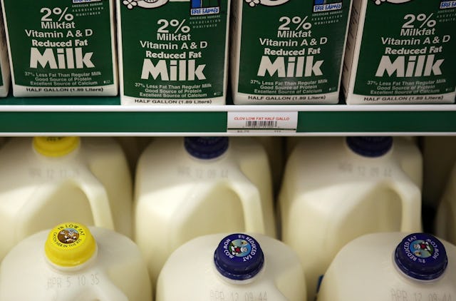 SAN FRANCISCO, CA - MARCH 31:  Cartons of milk are displayed on a shelf at Bryan's Grocery on March ...