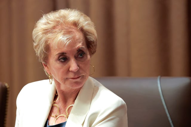 Secretary of Education Linda McMahon attends a Cabinet meeting at the White House on April 10, 2025...