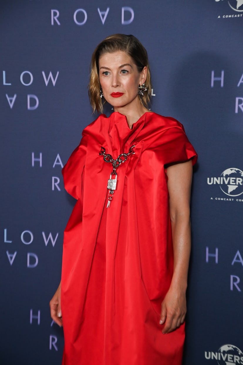 Rosamund Pike attends the UK Special Screening of "Hallow Road" at The Curzon Soho on April 28, 2025...